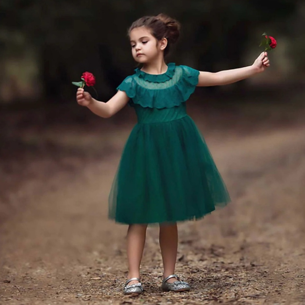 Trish Scully Elegant Green Tulle Dress for Girls